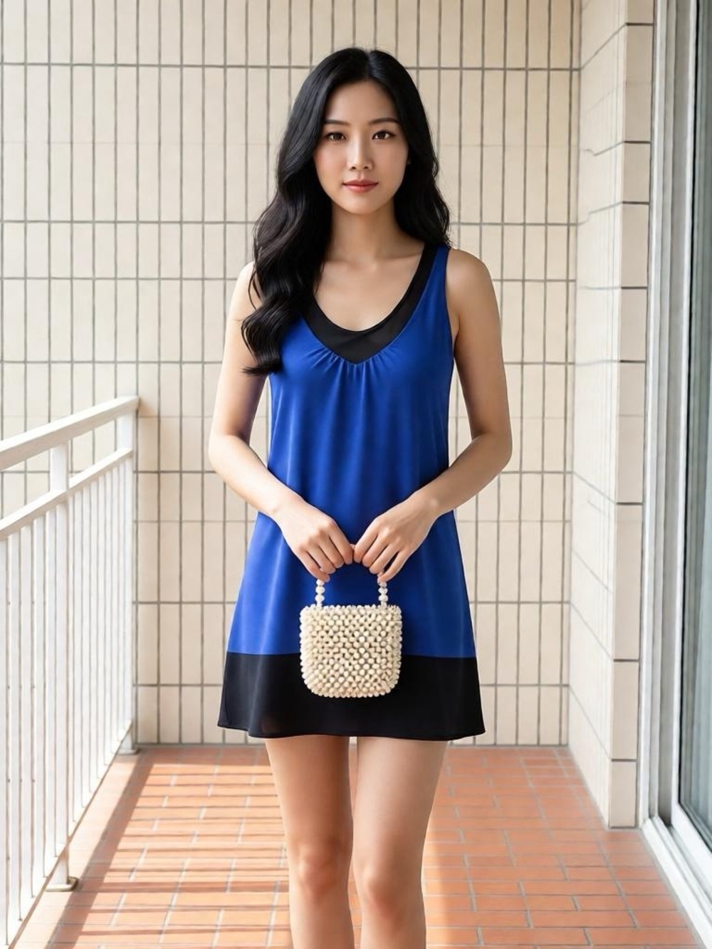 Express Y2K Electric Blue & Black Satin-Trim Colorblock Mini w/Pockets | Size S